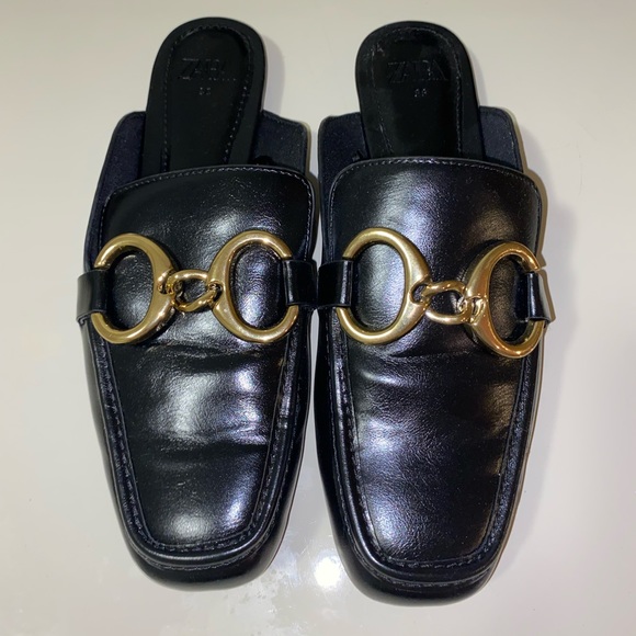 Zara Chain Trim Open Back Loafers in Black - Picture 4 of 6